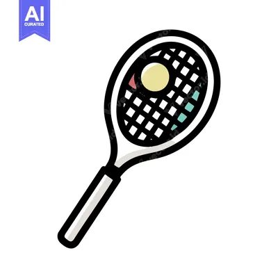 Bold Outline Tennis Racket and Ball Icon with Pastel Color Pops