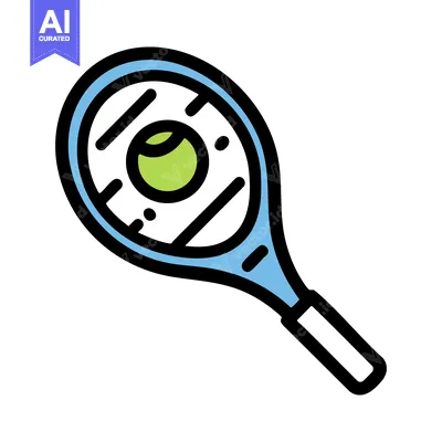 Bold Outline Tennis Racket and Ball Icon with Blue and Green Accents