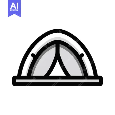 Sleek Dome Tent Icon with Bold Black Outlines and Grayscale Shading fo