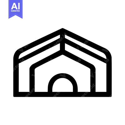 Bold Black Line Art: Abstract House Icon with Layered Roof and Archway