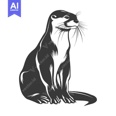 Popular premium asset: A Black and White Illustration of a Sitting Otter