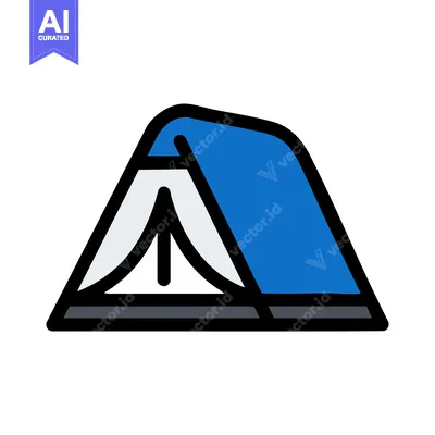 Premium design asset: Simple Blue and White Camping Tent Icon with Black Outline