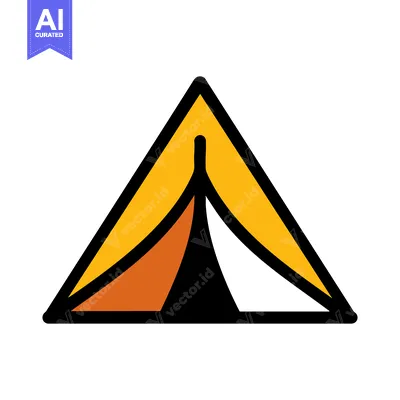 Aset desain premium: Stylized Camping Tent Icon with Bold Outline and Color Blocking