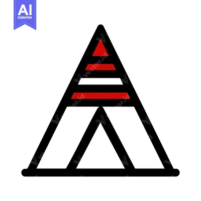Stylized Tent Icon with Red Accents, Black Outline on White Background