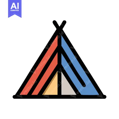 Aset desain premium: Stylized Teepee Icon with Geometric Color Blocking and Bold Black Outl