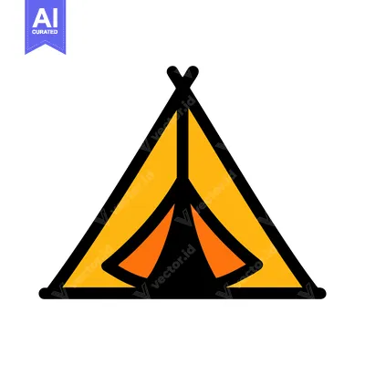 Vibrant Yellow and Orange Camping Tent Icon with Bold Black Outline, A