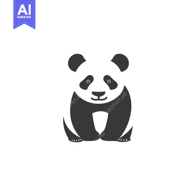 Aset desain premium: A Black and White Illustration of a Sitting Panda