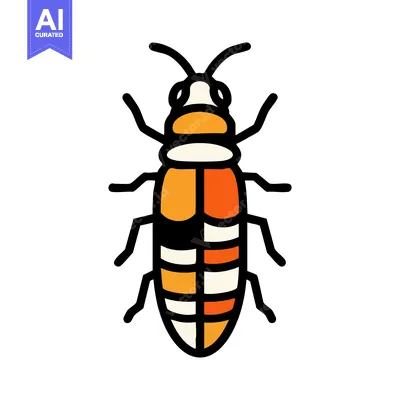 Vibrant Stylized Insect Icon with Bold Orange and White Geometric Patt