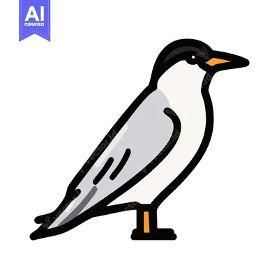 Aset desain premium: Modern Tern Seabird Icon with Bold Black Outline and Minimalist Colors