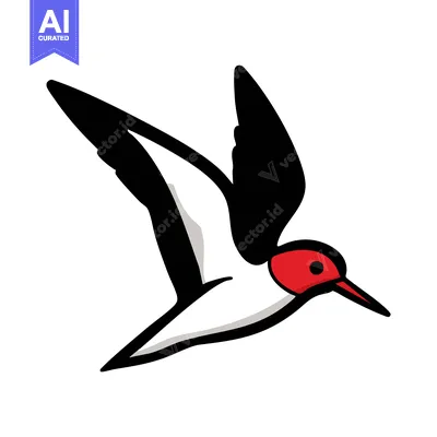 Boldly Outlined Red-Headed Bird in Dynamic Flight, a Minimalist Graphi