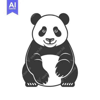A Black and White Illustration of a Sitting Panda Bear