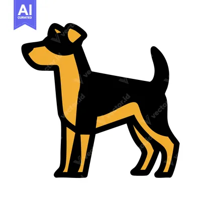 Popular premium asset: Bold Graphic Black and Tan Dog Vector Icon Standing Alertly, Clean Whi