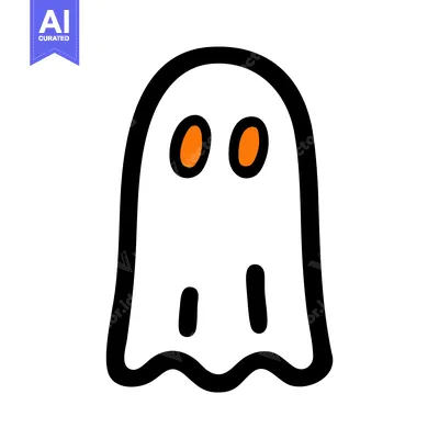 Cartoon Ghost with Orange Eyes and Black Outline for Halloween