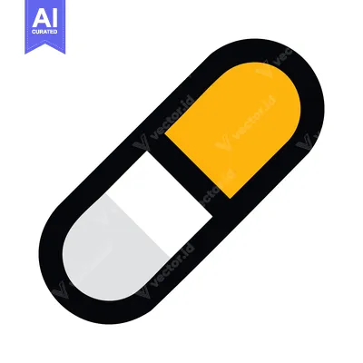 Bold Capsule Icon: Modern Medicine Symbol with Black Outline, White Ba