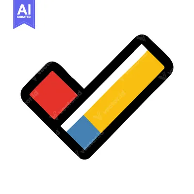 Modern Check Mark Icon with Bold Outline and Primary Color Blocks on W