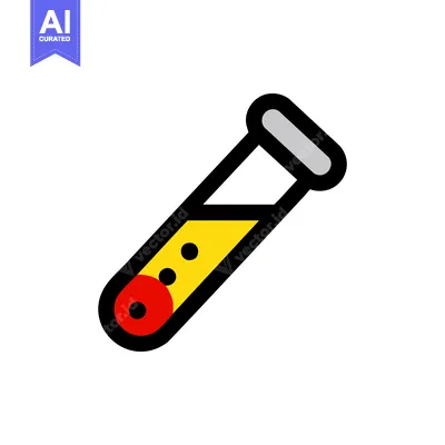 Aset desain premium: Angled test tube icon with yellow plasma and red blood cells