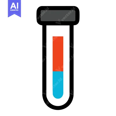 Modern Flat Design Test Tube Icon with Distinct Red and Blue Liquid La
