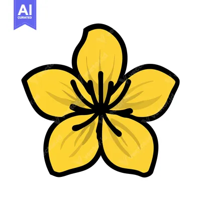 Vibrant Yellow Apricot Blossom with Bold Cartoon Outline