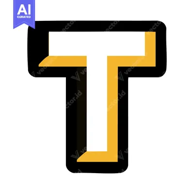 Aset premium populer: Bold "T" Letter Graphic: Black, Yellow, and White Design on Isolated B