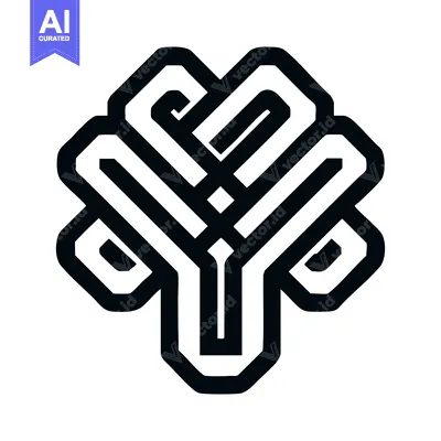 Aset premium populer: Bold Interlaced Geometric Knot Symbol with Symmetrical Labyrinthine Li