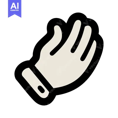 Stylized Hand Gesture Icon: Beige Palm, Black Outline, Isolated on Whi