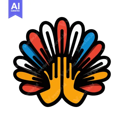 Popular premium asset: Vibrant Hand Turkey Graphic with Colorful Red, Blue, and White Feather