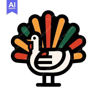 Aset desain premium: Boldly Outlined Thanksgiving Turkey Icon with Colorful Autumn Feathers