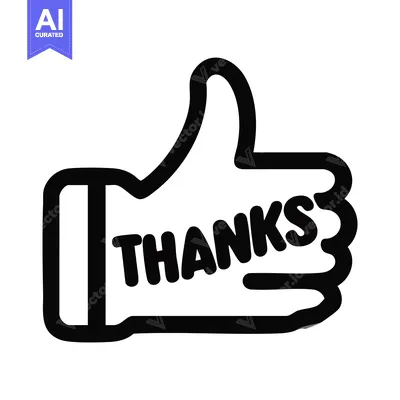 Expressive Hand-Drawn Thumbs Up Icon with 'Thanks' Lettering