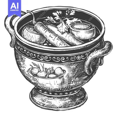 Aset premium populer: A decorative engraved bowl filled with vegetables and herbs
