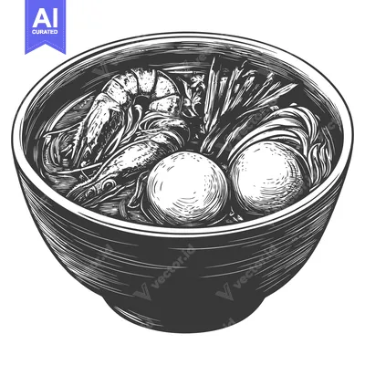 A bowl filled with seafood and vegetables noodle soup