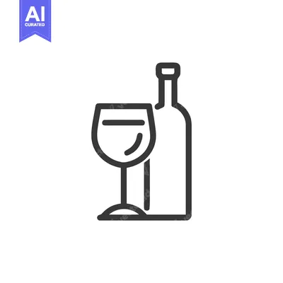 Aset desain premium: Minimalist Wine Bottle and Glass Icon, Elegant Line Art Design