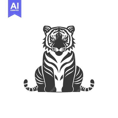 Aset desain premium: Sitting Tiger with Striped Pattern and Curved Tail