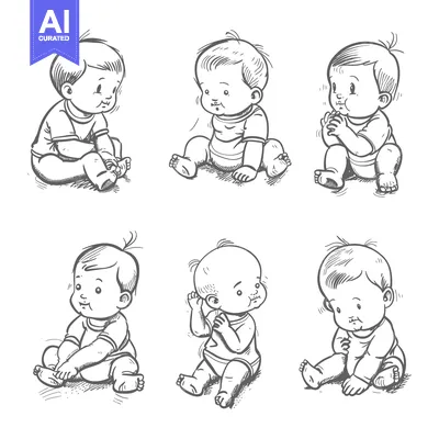 Six Adorable Baby Sketches in Various Poses