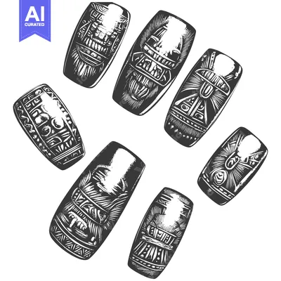 Aset premium populer: Six Ancient Stone Carvings with Geometric Patterns and Faces