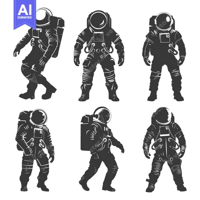Six Astronauts in Space Suits with Various Poses