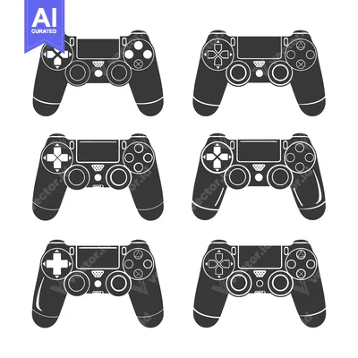 Six Black and White Game Controllers with Different Button Configurati