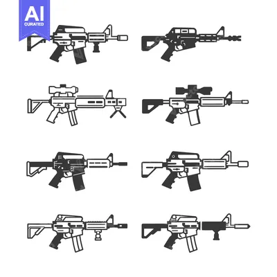 Six Black and White Illustrations of an AR-15 Style Rifle