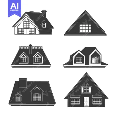 Aset premium populer: Six Black and White Illustrations of Different House Roofs