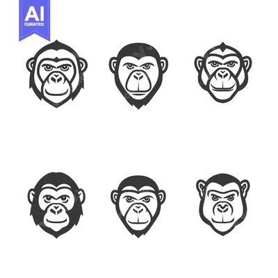 Aset desain premium: Six Black and White Monkey Faces