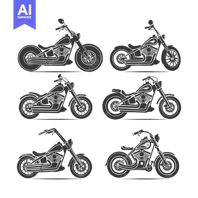Six Black and White Silhouette Motorcycles