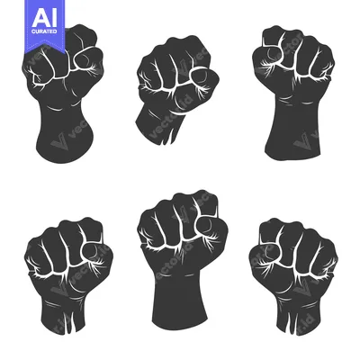 Aset desain premium: Six Black and White Silhouettes of a Closed Fist
