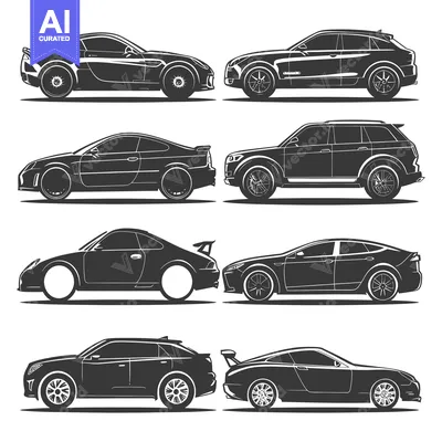 Six Black and White Silhouettes of Different Car Models