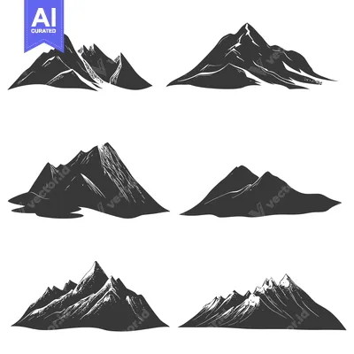 Six Black and White Silhouettes of Mountain Ranges