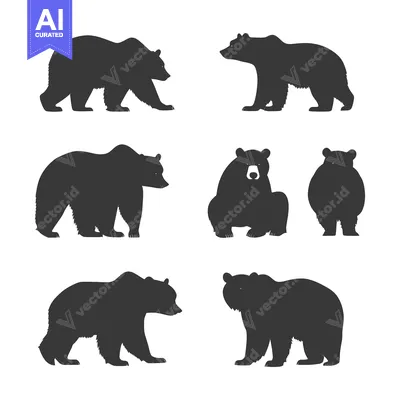 Aset premium populer: Six Black Bear Silhouettes in Various Poses