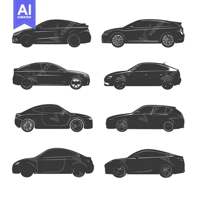 Aset desain premium: Six Black Car Silhouettes in Side View
