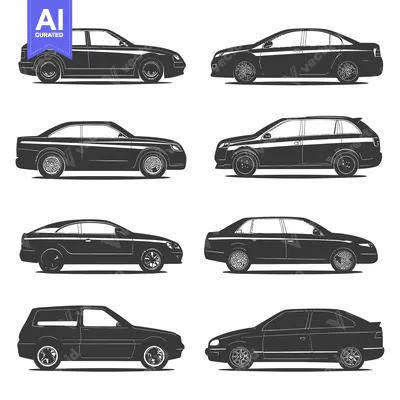 Six Black Silhouettes of Different Car Models