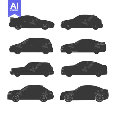 Six Black Silhouettes of Different Car Models in Side View
