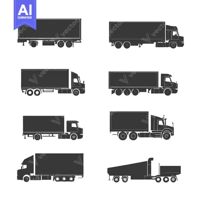 Six Black Silhouettes of Semi-Trailers and Trucks