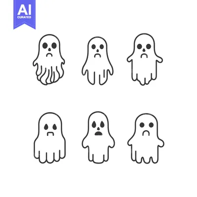Six Cartoon Ghosts With Different Facial Expressions