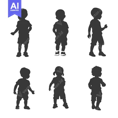 Six Children Silhouettes Standing in Various Poses